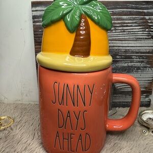 Rae Dunn Orange Mug with Palm Tree Lid